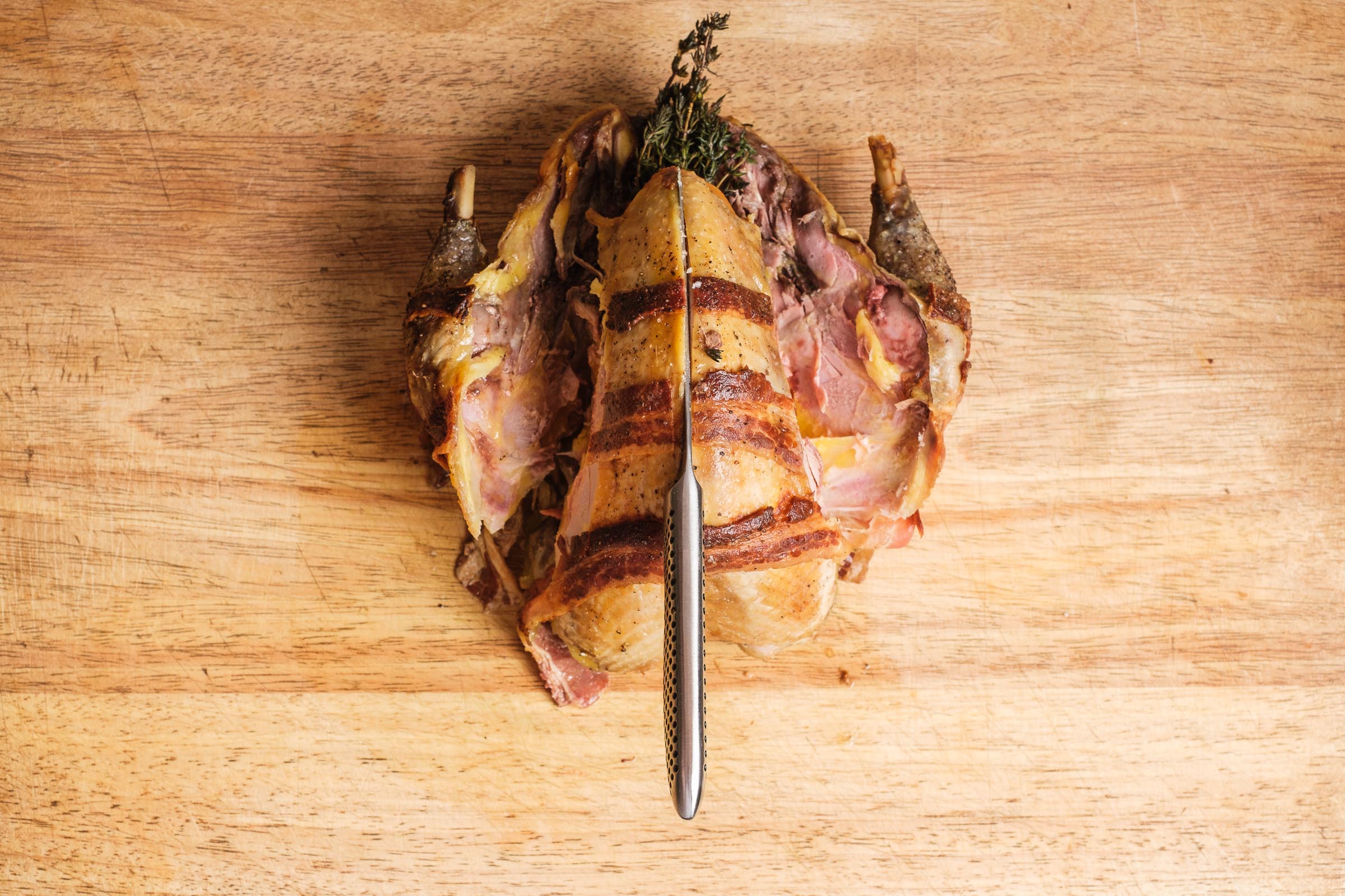 Score the pheasant breast on the sternum