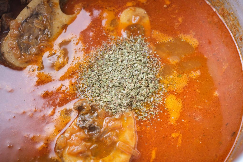 Add marjoram to the goulash soup