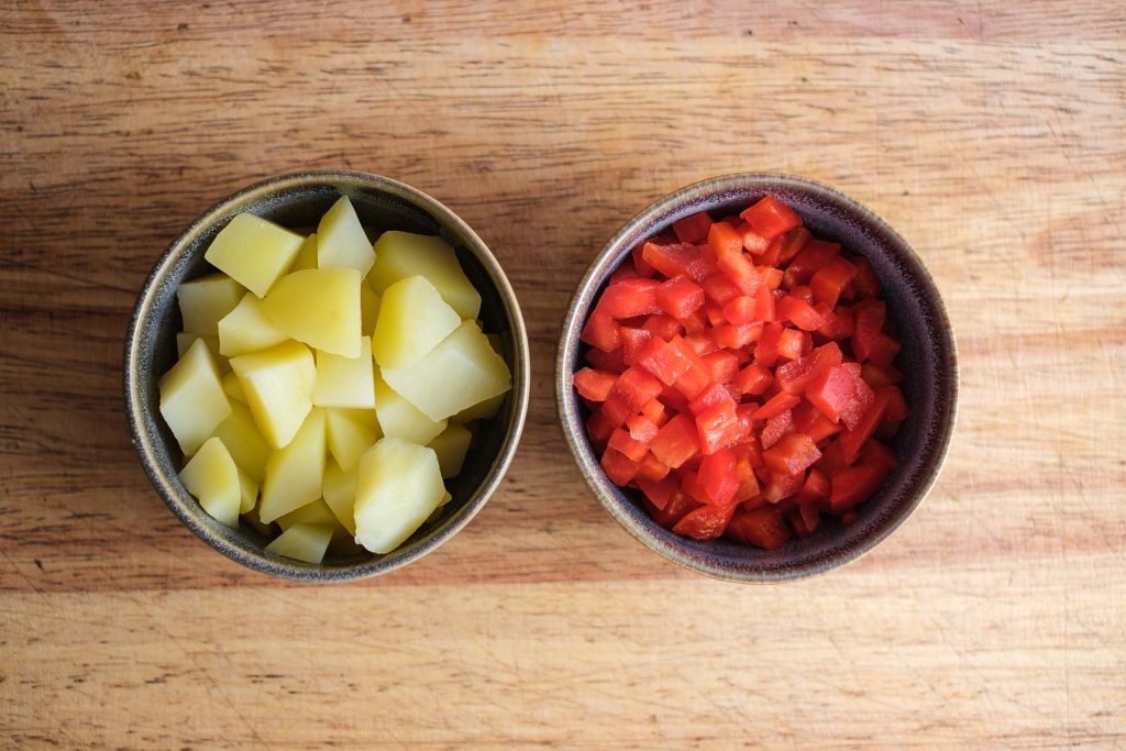 Diced potatoes and peppers