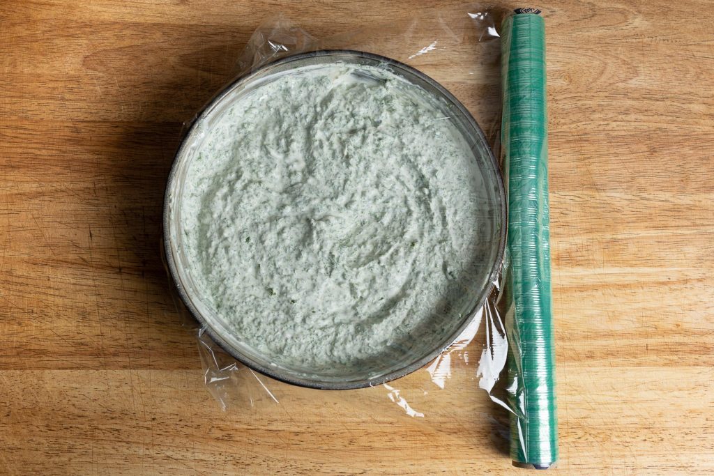 Cover Frankfurt green sauce with foil
