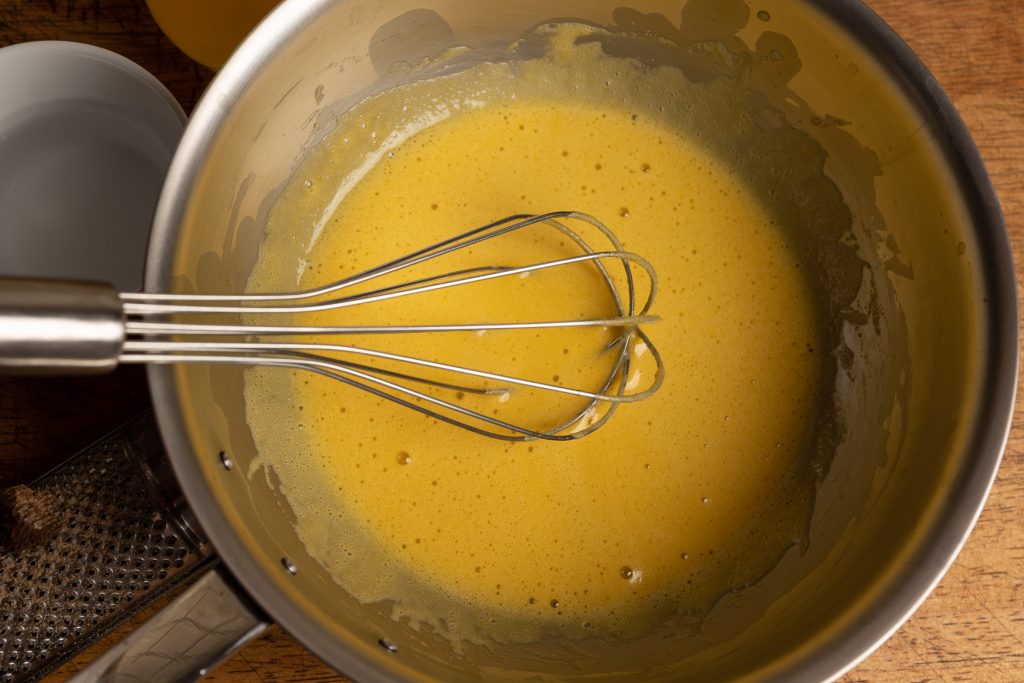 Beat the egg yolks for the Bearnaise sauce