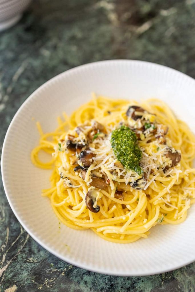 Spaghetti Carbonara vegetarisch Rezept 3* | Thomas Sixt Foodblog