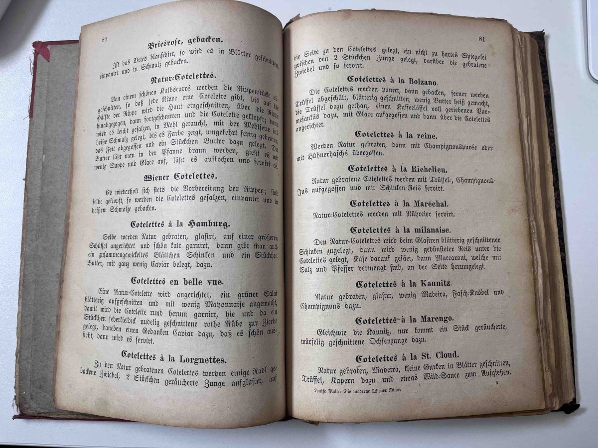 Koteletts in einem Antiken Kochbuch