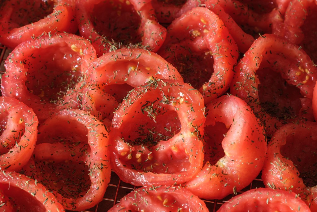Halbierte entkernte Tomaten gewürzt