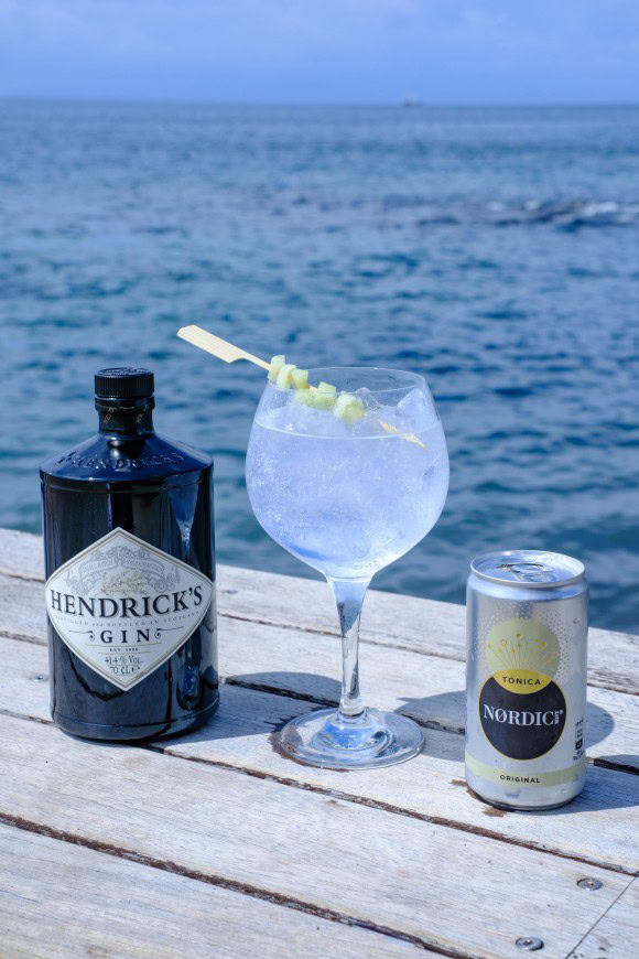 Gin Tonic Cocktail Meer im Hintergrund