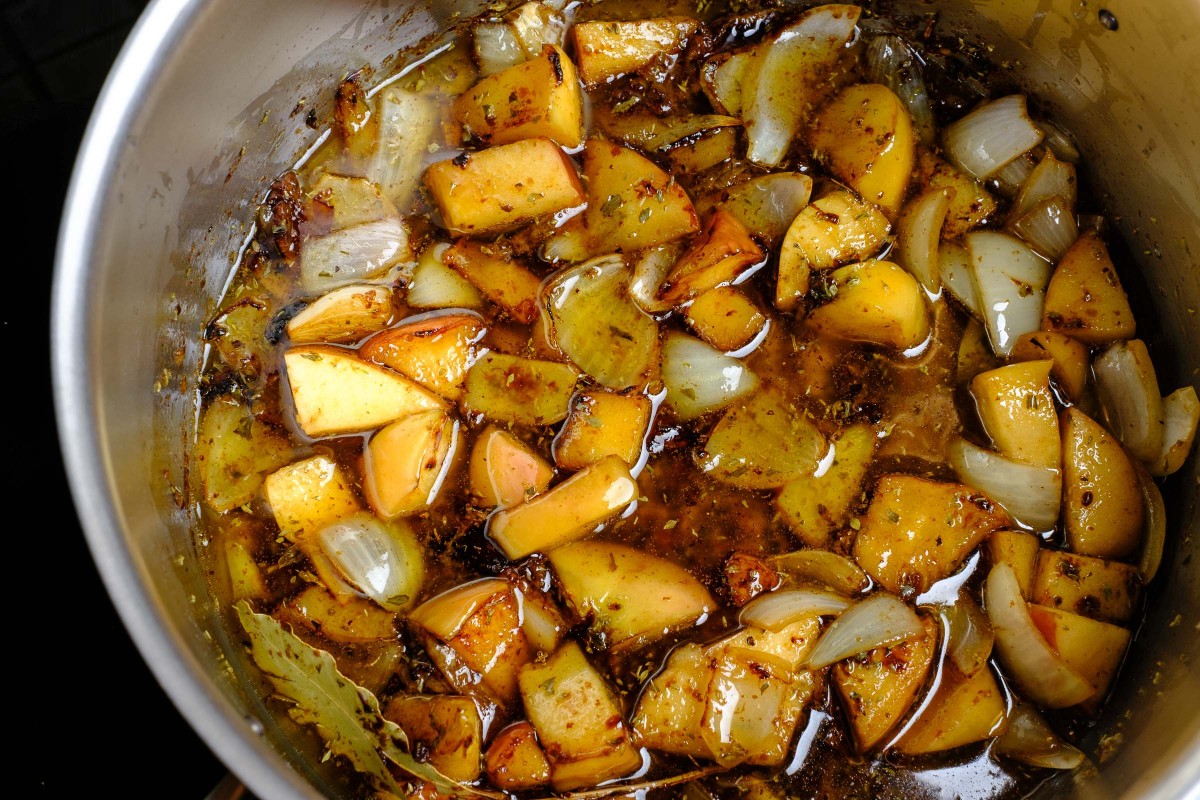 apfel zwiebel angebraten mit bratensaft von der ente